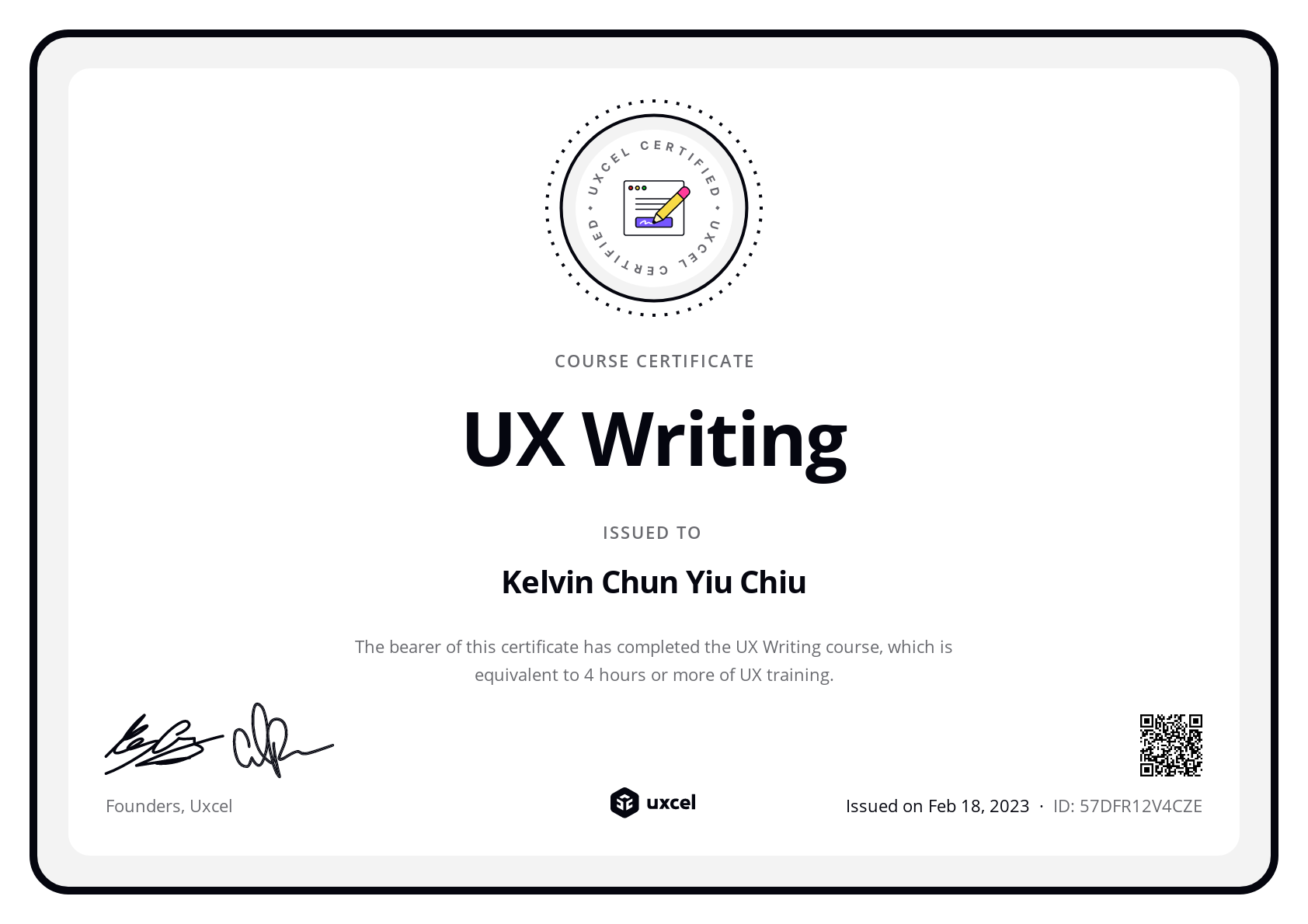 Kelvin Chiu's certificate